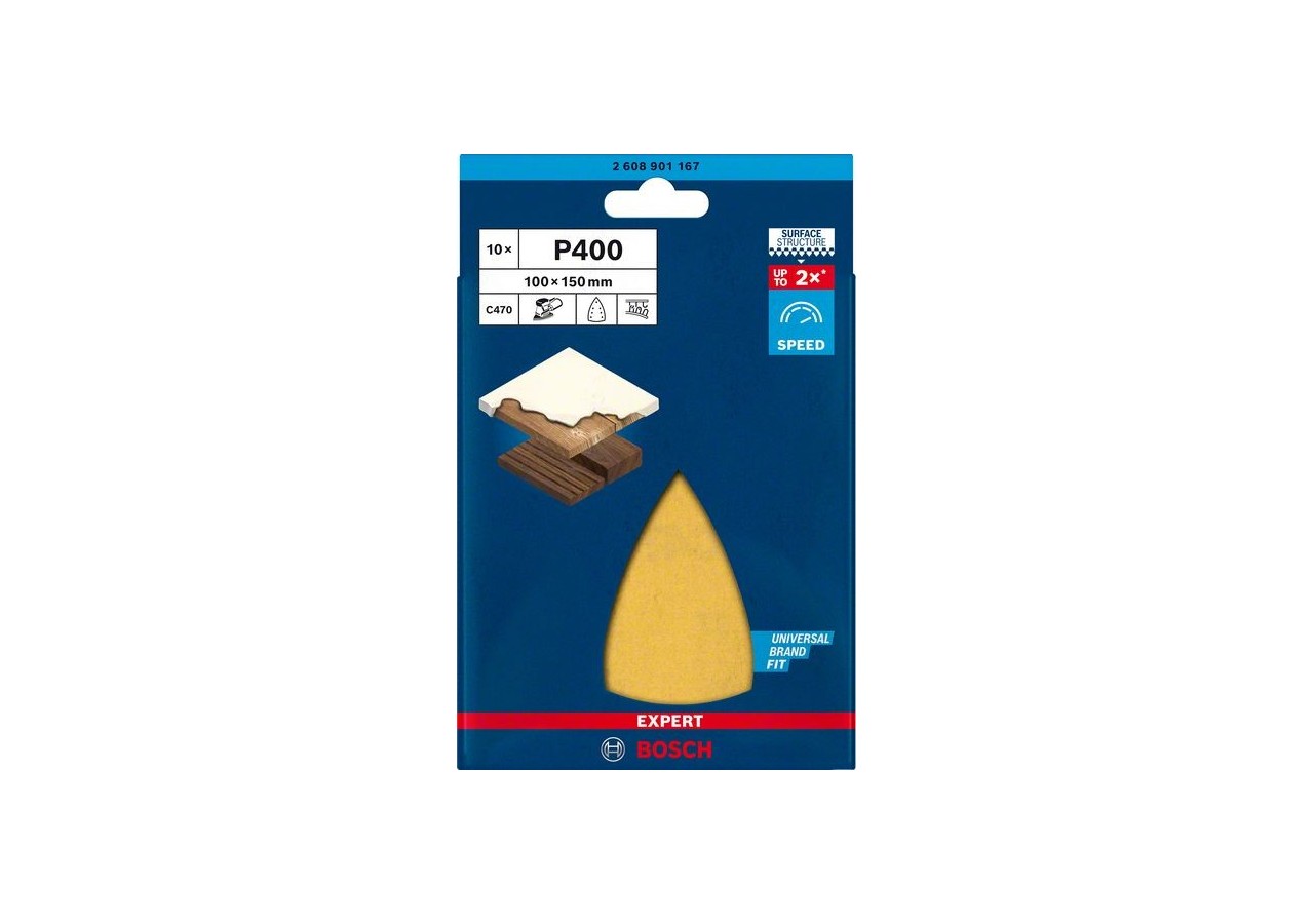 Feuille abrasive Expert C470 pour ponceuses Delta 100 x 150 mm, G 400 10 pces - 2608901167 - Bosch