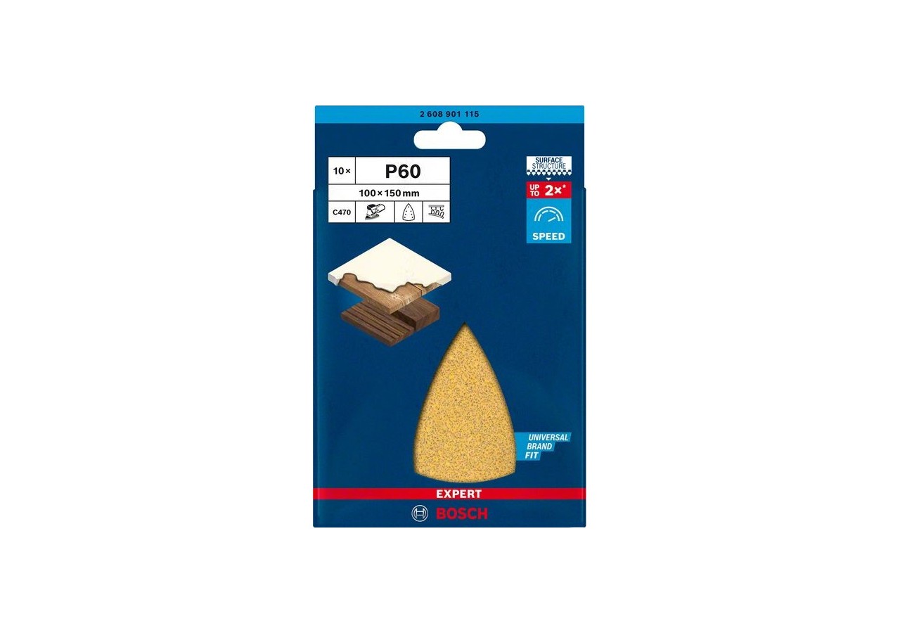 Feuille abrasive Expert C470 pour ponceuses Delta 100 x 150 mm, G 60 10 pces - 2608901115 - Bosch
