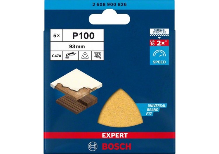 Feuille abrasive Expert C470 pour ponceuses Delta 93 mm, G 100 5 pces - 2608900826 - Bosch