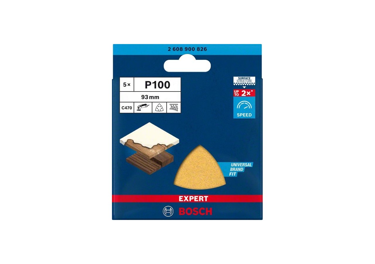 Feuille abrasive Expert C470 pour ponceuses Delta 93 mm, G 100 5 pces - 2608900826 - Bosch