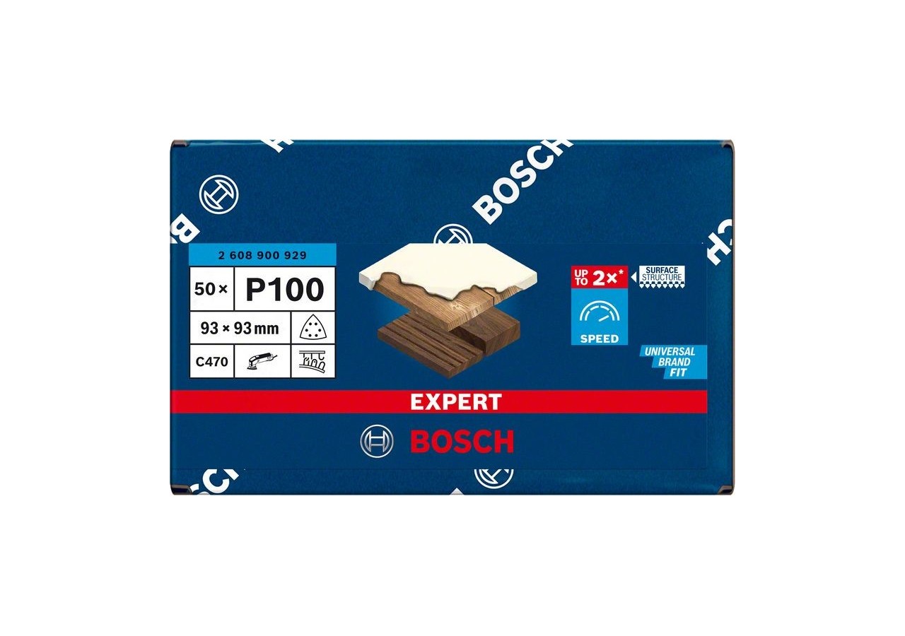 Feuille abrasive Expert C470 pour ponceuses Delta 93 mm, G 100 50 pces - 2608900929 - Bosch