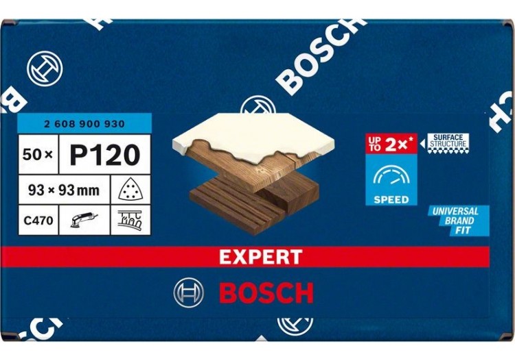 Feuille abrasive Expert C470 pour ponceuses Delta 93 mm, G 120 50 pces - 2608900930 - Bosch