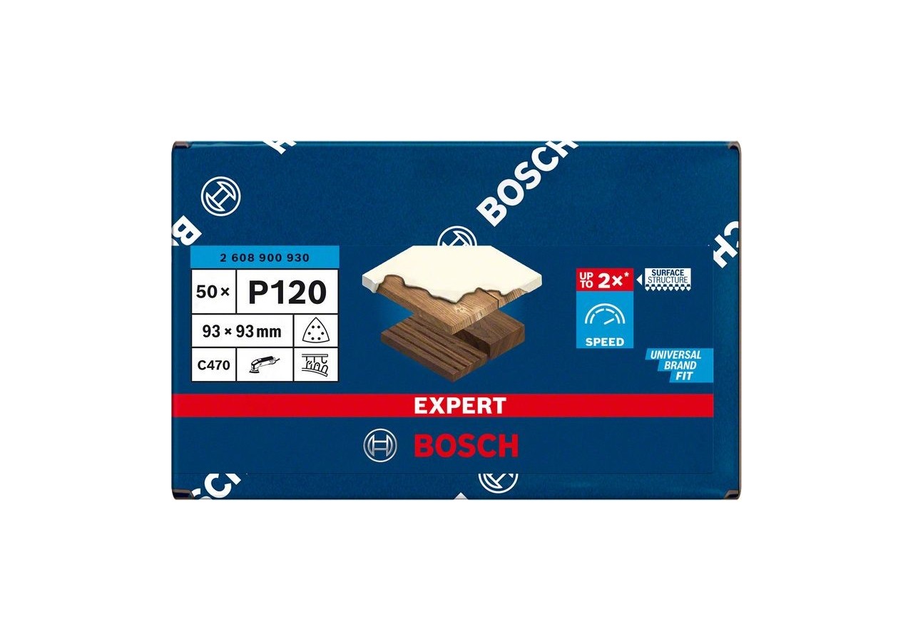 Feuille abrasive Expert C470 pour ponceuses Delta 93 mm, G 120 50 pces - 2608900930 - Bosch