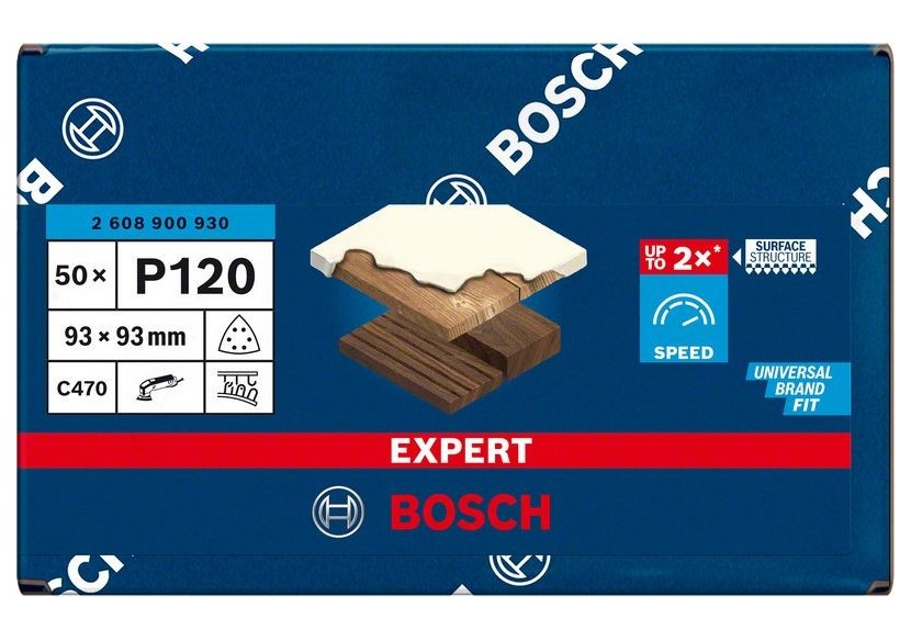 Feuille abrasive Expert C470 pour ponceuses Delta 93 mm, G 120 50 pces - 2608900930 - Bosch Feuille abrasive Expert C470 pour ponceuses Delta 93 mm, G 120 50 pces - 2608900930 - Bosch