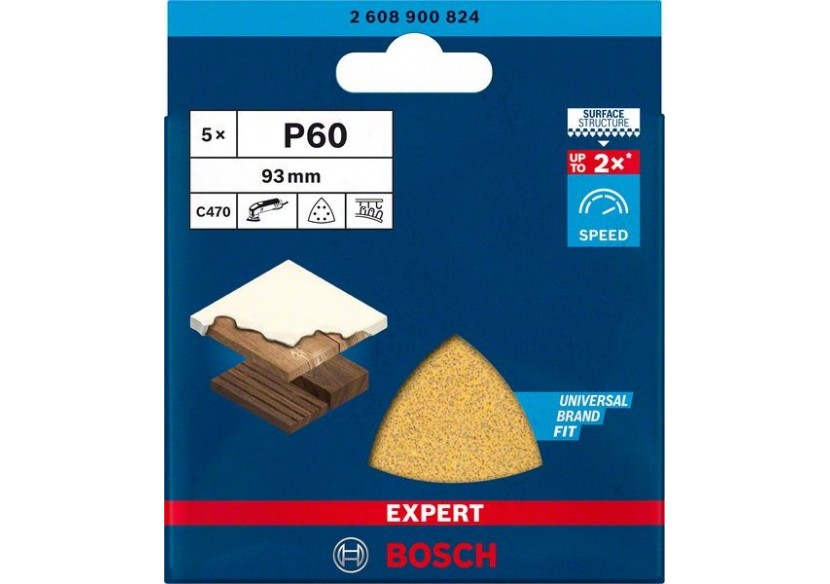 Feuille abrasive Expert C470 pour ponceuses Delta 93 mm, G 60 5 pces - 2608900824 - Bosch Feuille abrasive Expert C470 pour ponceuses Delta 93 mm, G 60 5 pces - 2608900824 - Bosch