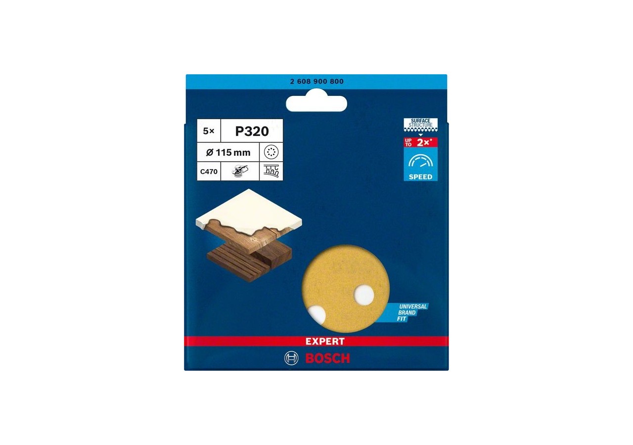 Feuille abrasive Expert C470 pour ponceuses excentriques 115 mm, 8 trous, G 320 5 pces - 2608900800 - Bosch
