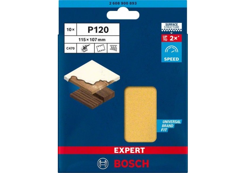 Feuille abrasive Expert C470 pour ponceuses excentriques 115 x 107 mm, G 120 10 pces - 2608900893 - Bosch Feuille abrasive Expert C470 pour ponceuses excentriques 115 x 107 mm, G 120 10 pces - 2608900893 - Bosch