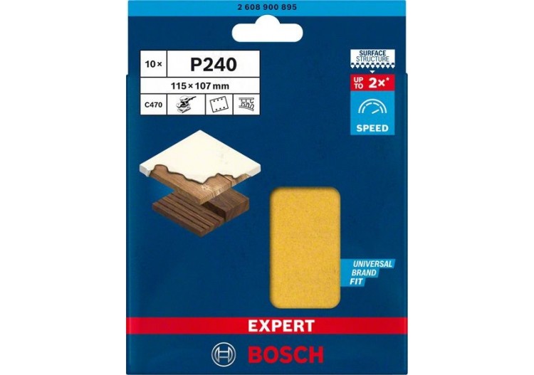 Feuille abrasive Expert C470 pour ponceuses excentriques 115 x 107 mm, G 240 10 pces - 2608900895 - Bosch 2