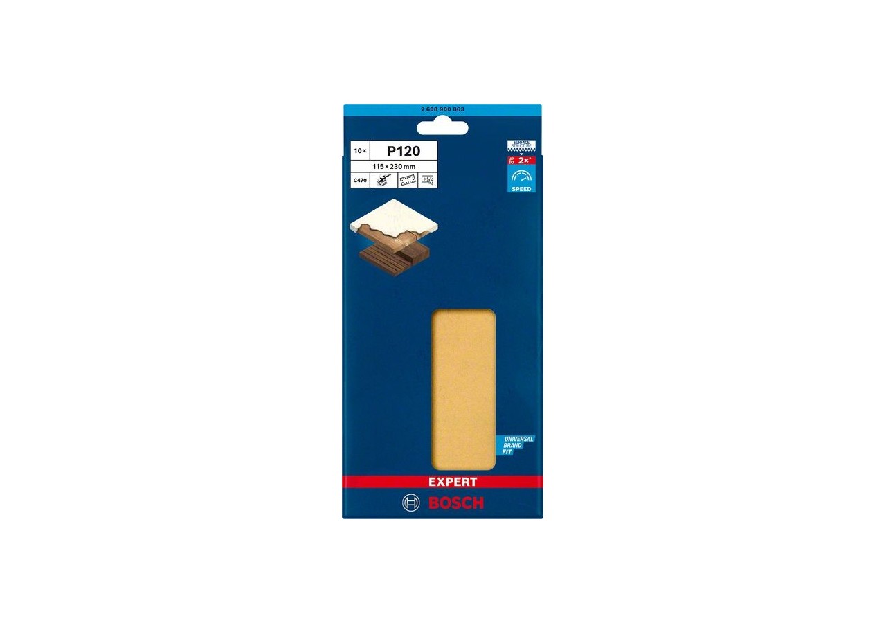 Feuille abrasive Expert C470 pour ponceuses excentriques 115 x 230 mm, G 120 10 pces - 2608900863 - Bosch