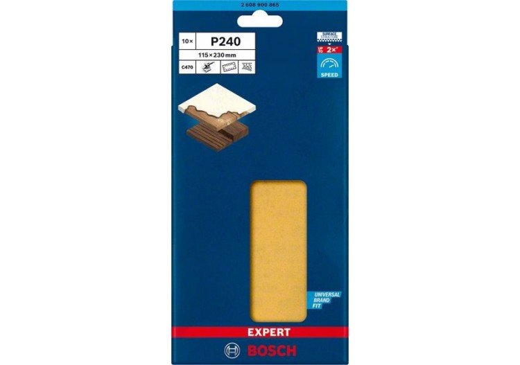 Feuille abrasive Expert C470 pour ponceuses excentriques 115 x 230 mm, G 240 10 pces - 2608900865 - Bosch