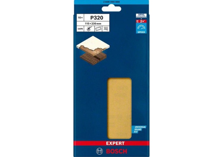 Feuille abrasive Expert C470 pour ponceuses excentriques 115 x 230 mm, G 320 10 pces - 2608900868 - Bosch