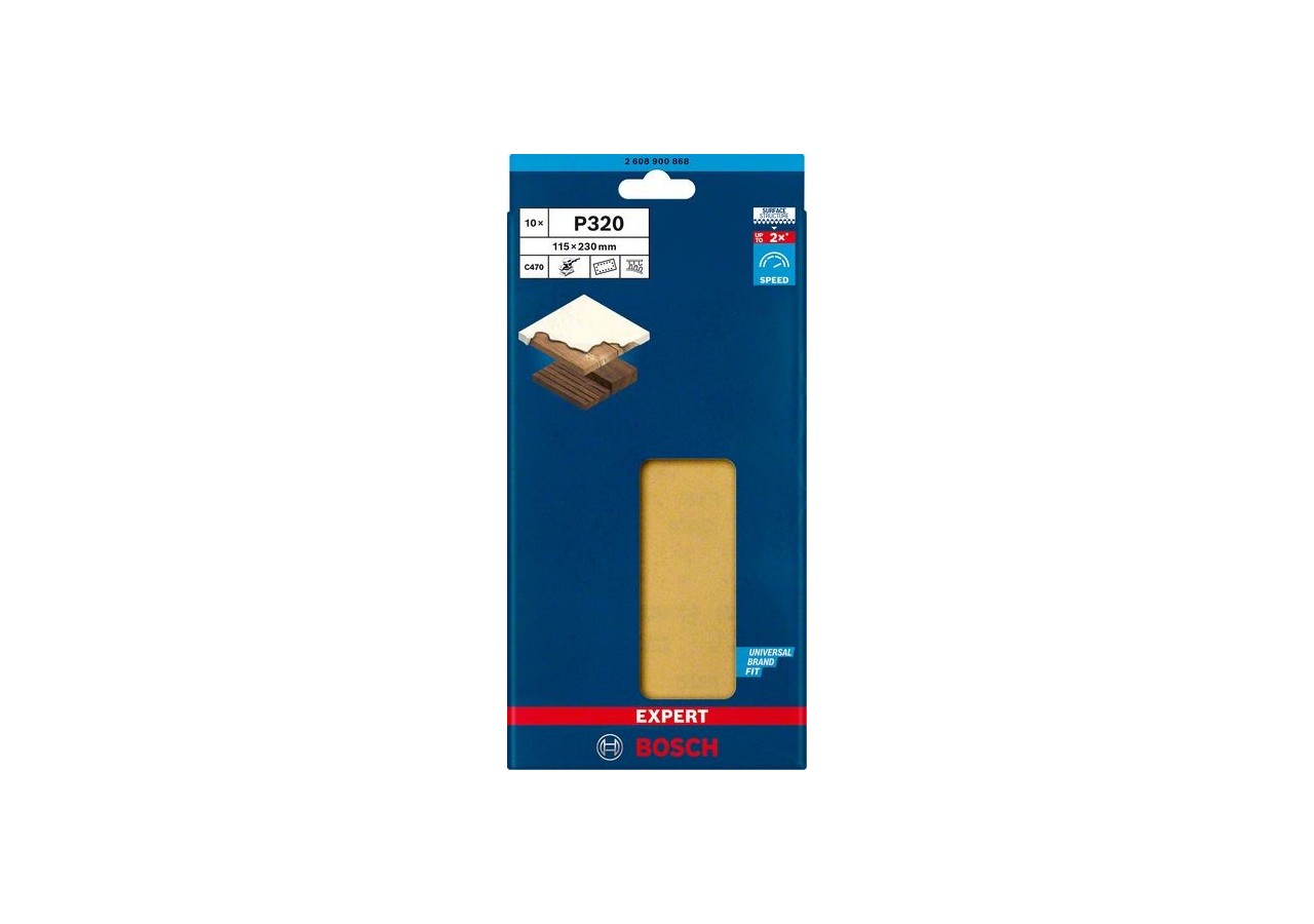 Feuille abrasive Expert C470 pour ponceuses excentriques 115 x 230 mm, G 320 10 pces - 2608900868 - Bosch