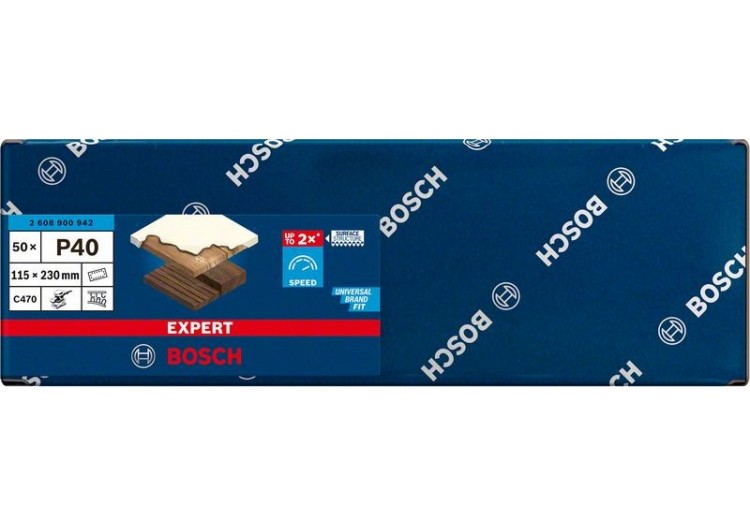 Feuille abrasive Expert C470 pour ponceuses excentriques 115 x 230 mm, G 40 50 pces - 2608900942 - Bosch