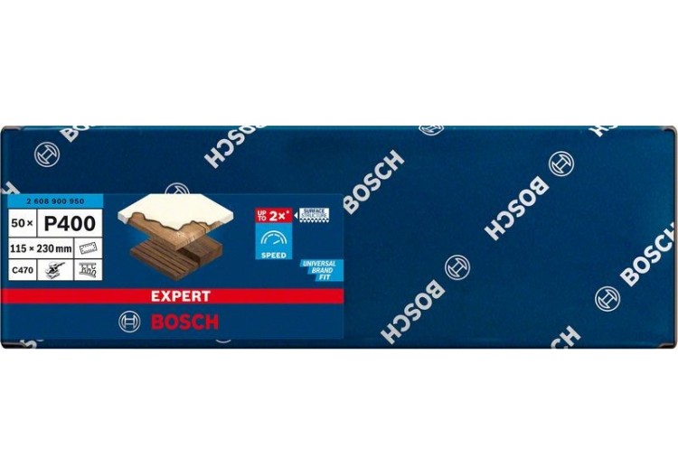 Feuille abrasive Expert C470 pour ponceuses excentriques 115 x 230 mm, G 400 50 pces - 2608900950 - Bosch
