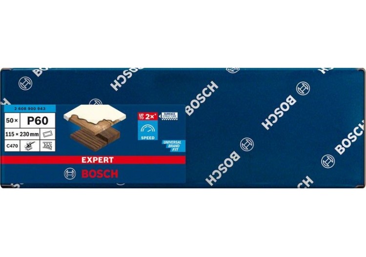 Feuille abrasive Expert C470 pour ponceuses excentriques 115 x 230 mm, G 60 50 pces - 2608900943 - Bosch