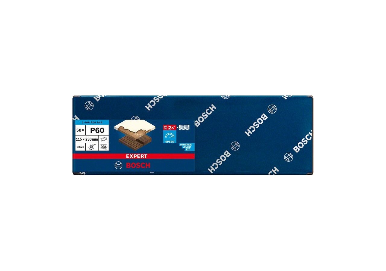 Feuille abrasive Expert C470 pour ponceuses excentriques 115 x 230 mm, G 60 50 pces - 2608900943 - Bosch