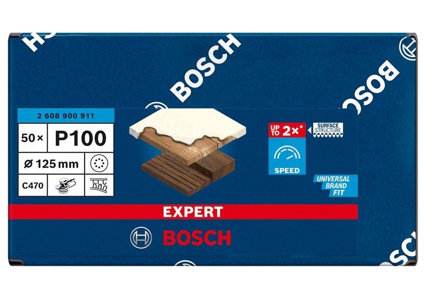Feuille abrasive Expert C470 pour ponceuses excentriques 125 mm, 8 trous, G 100 50 pces - 2608900911 - Bosch Feuille abrasive Expert C470 pour ponceuses excentriques 125 mm, 8 trous, G 100 50 pces - 2608900911 - Bosch