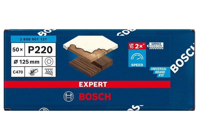 Feuille abrasive Expert C470 pour ponceuses excentriques 125 mm, 8 trous, G 220 50 pces - 2608901121 - Bosch Feuille abrasive Expert C470 pour ponceuses excentriques 125 mm, 8 trous, G 220 50 pces - 2608901121 - Bosch