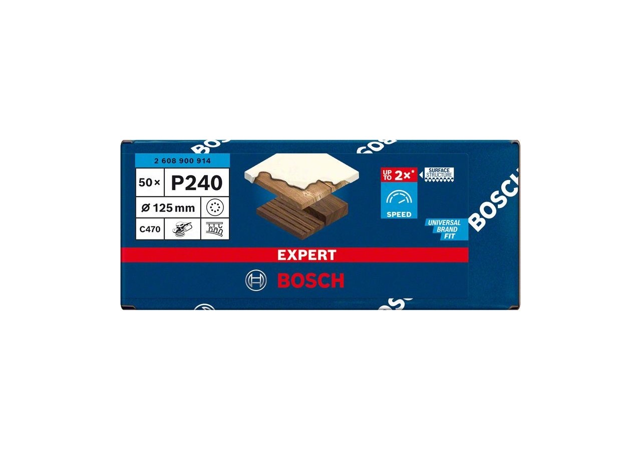 Feuille abrasive Expert C470 pour ponceuses excentriques 125 mm, 8 trous, G 240 50 pces - 2608900914 - Bosch