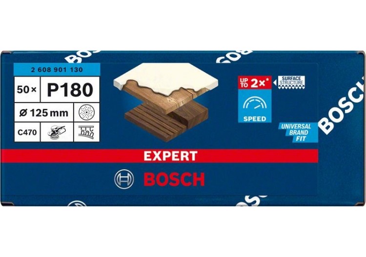 50 Disques abrasifs excentriques bois et peinture C470 EXPERT Ø125mm G180 - 2608901130 - Bosch