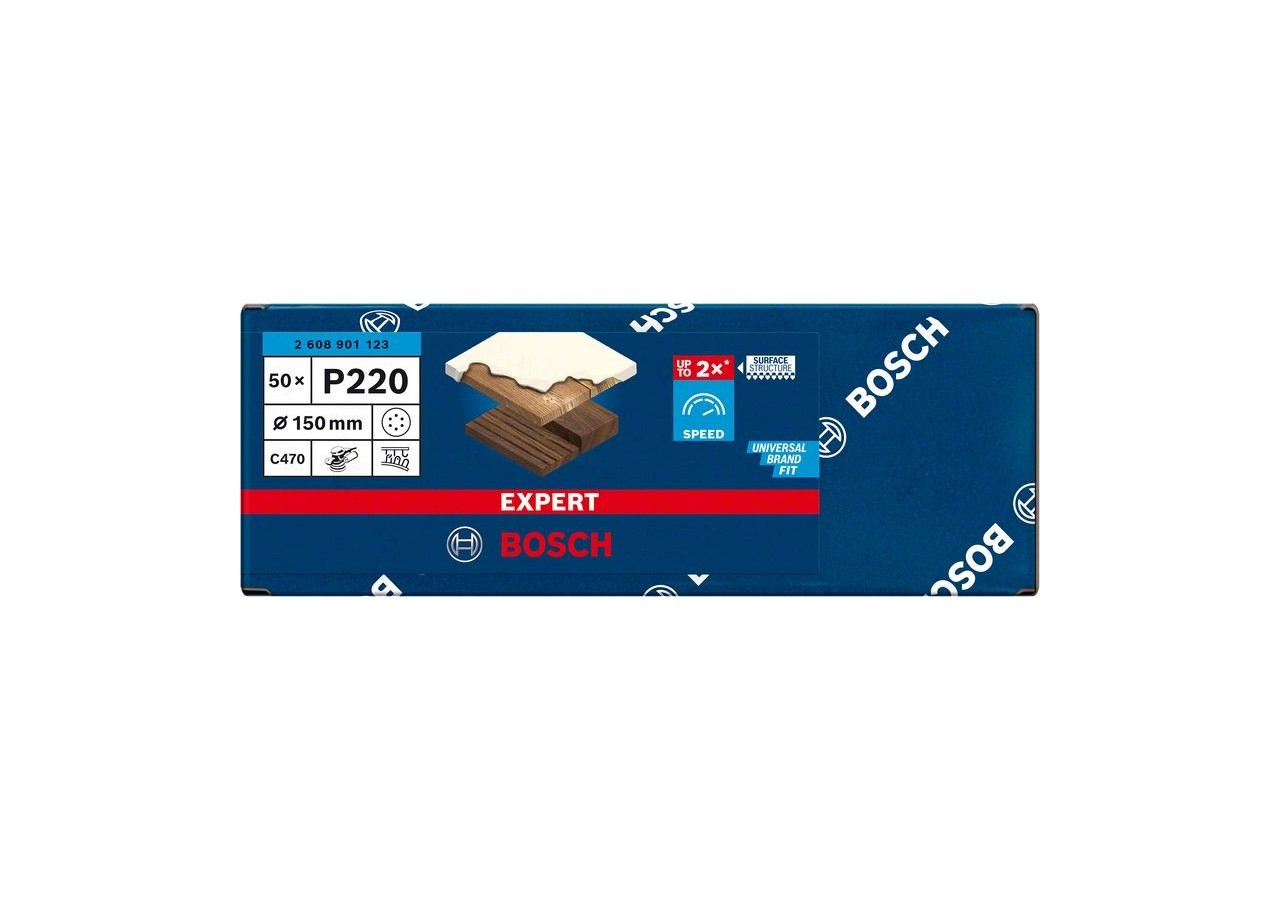 Feuille abrasive Expert C470 pour ponceuses excentriques 150 mm, 6 trous, G 220 50 pces - 2608901123 - Bosch