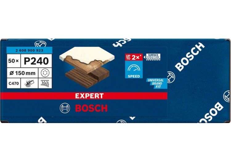 Feuille abrasive Expert C470 pour ponceuses excentriques 150 mm, 6 trous, G 240 50 pces - 2608900923 - Bosch