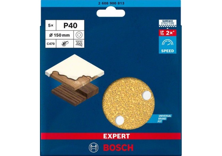 Feuille abrasive Expert C470 pour ponceuses excentriques 150 mm, 6 trous, G 40 5 pces - 2608900813 - Bosch