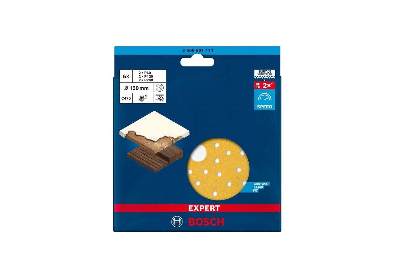 6 Disques abrasifs excentriques bois et peinture C470 EXPERT Ø150mm G60/120/240 - 2608901111 - Bosch