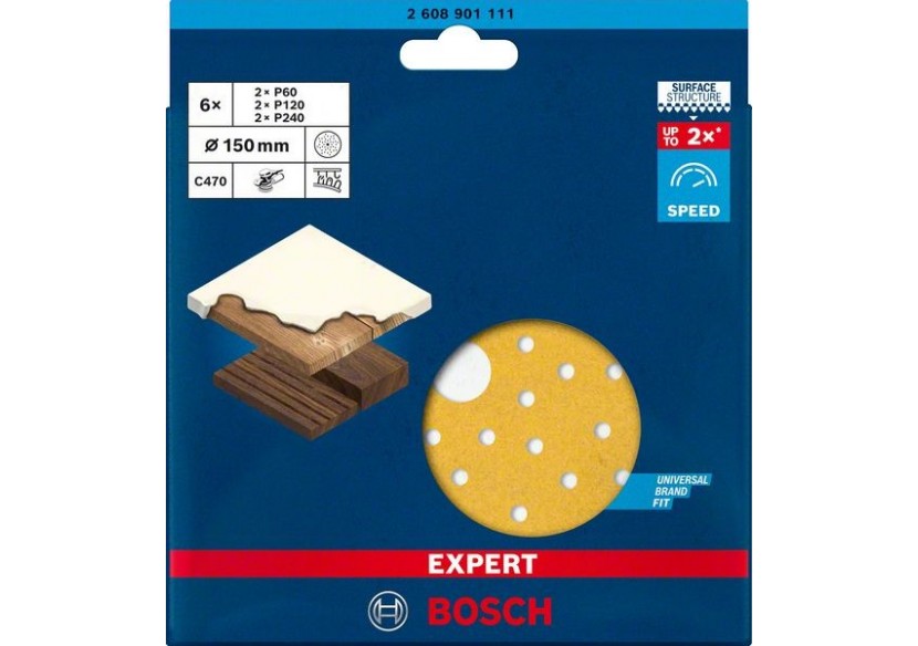 6 Disques abrasifs excentriques bois et peinture C470 EXPERT Ø150mm G60/120/240 - 2608901111 - Bosch
