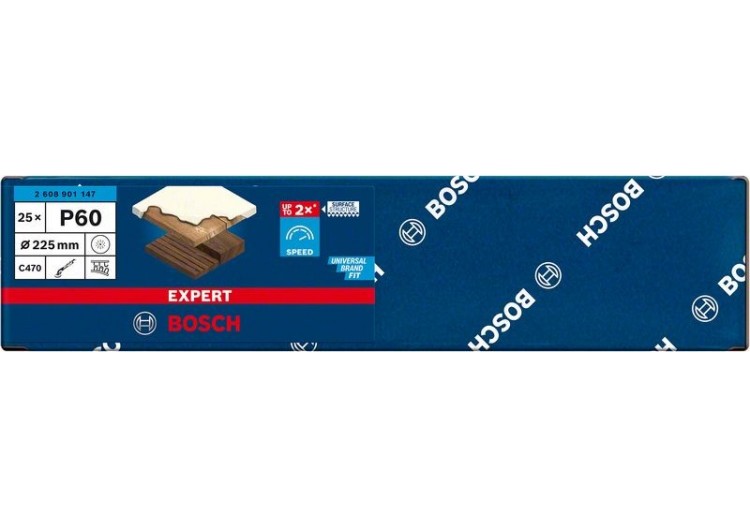 Feuille abrasive Expert C470 pour ponceuses excentriques 225 mm, 19 trous, G 60 25 pces - 2608901147 - Bosch