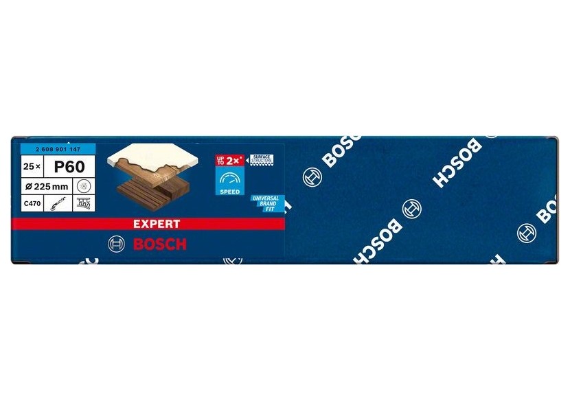 Feuille abrasive Expert C470 pour ponceuses excentriques 225 mm, 19 trous, G 60 25 pces - 2608901147 - Bosch