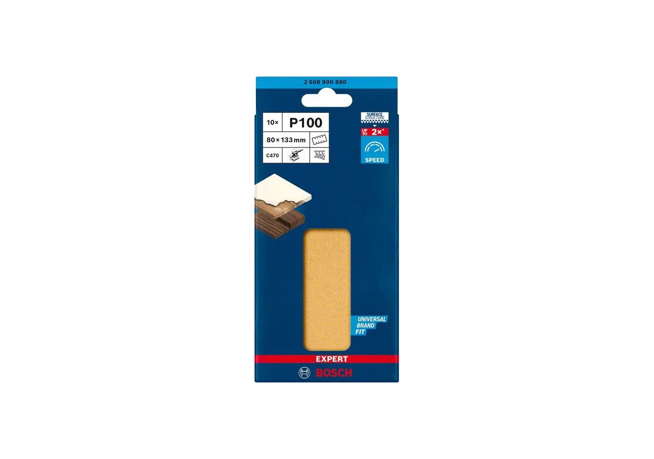 Feuille abrasive Expert C470 pour ponceuses excentriques 80 x 133 mm, G 100 10 pces - 2608900880 - Bosch