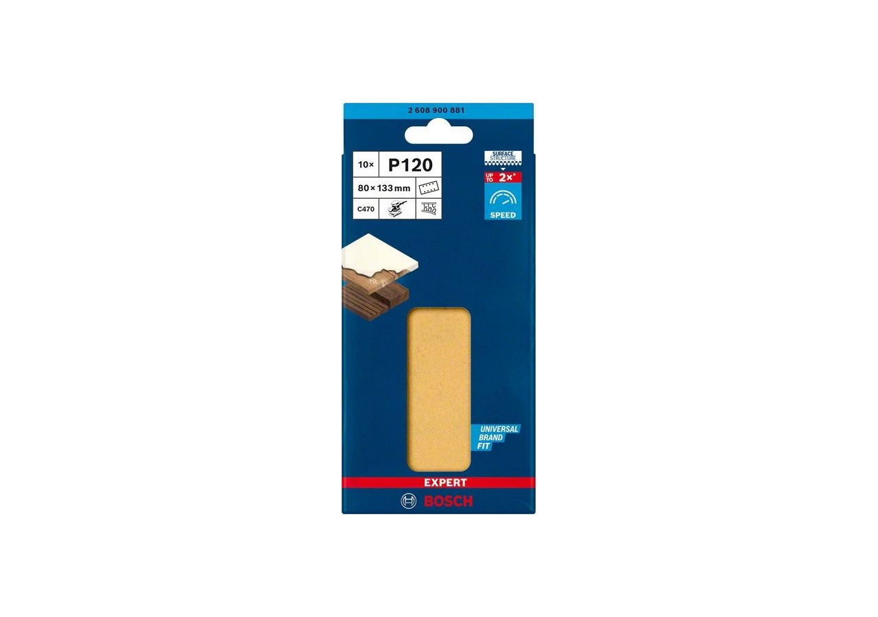 Feuille abrasive Expert C470 pour ponceuses excentriques 80 x 133 mm, G 120 10 pces - 2608900881 - Bosch