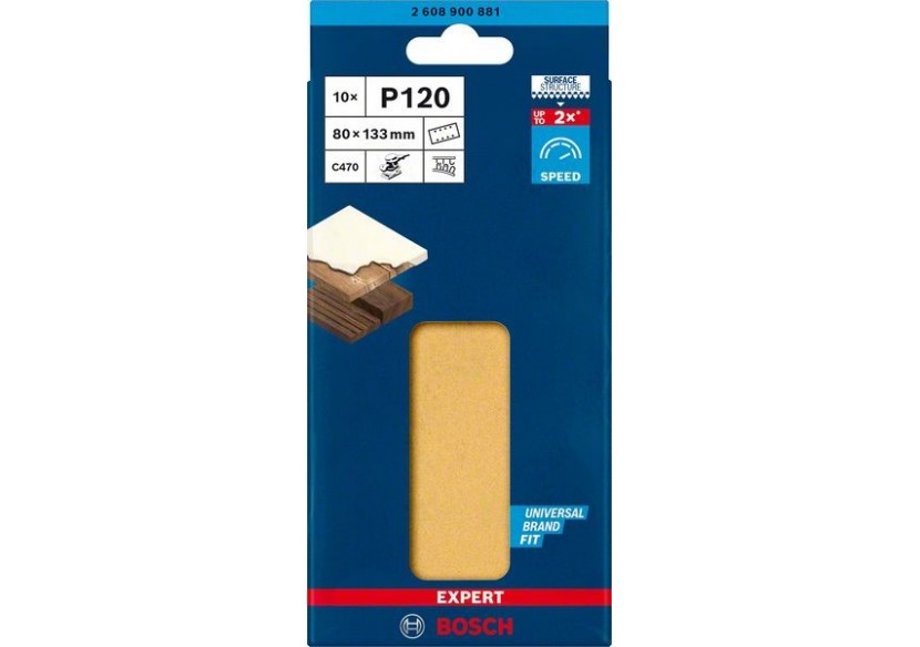 Feuille abrasive Expert C470 pour ponceuses excentriques 80 x 133 mm, G 120 10 pces - 2608900881 - Bosch Feuille abrasive Expert C470 pour ponceuses excentriques 80 x 133 mm, G 120 10 pces - 2608900881 - Bosch