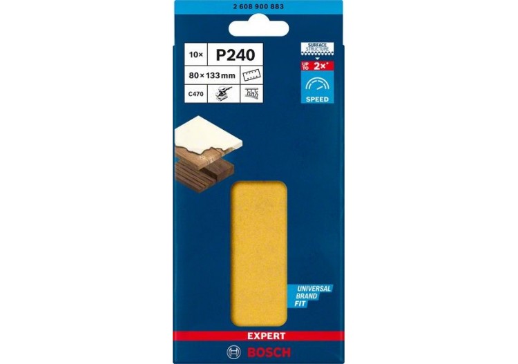 Feuille abrasive Expert C470 pour ponceuses excentriques 80 x 133 mm, G 240 10 pces - 2608900883 - Bosch