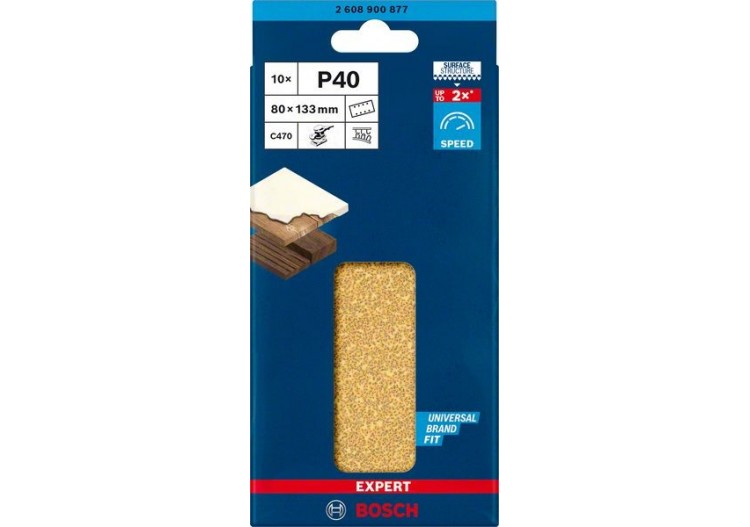 Feuille abrasive Expert C470 pour ponceuses excentriques 80 x 133 mm, G 40 10 pces - 2608900877 - Bosch 2