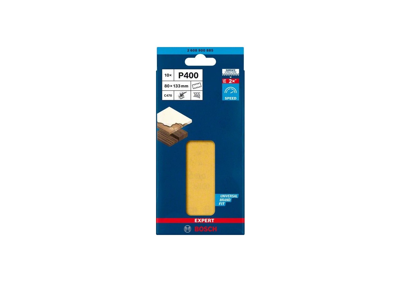 Feuille abrasive Expert C470 pour ponceuses excentriques 80 x 133 mm, G 400 10 pces - 2608900885 - Bosch