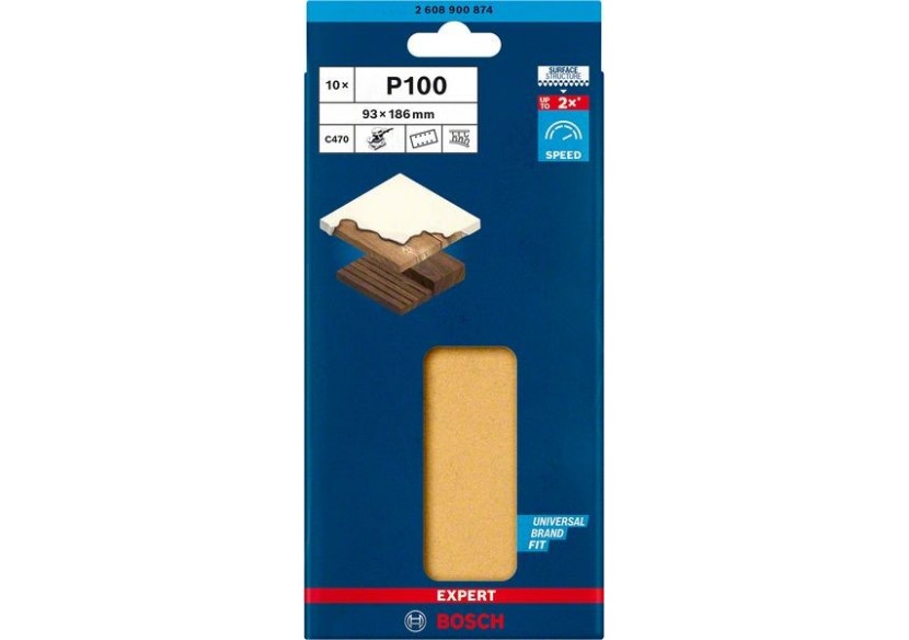 Feuille abrasive Expert C470 pour ponceuses excentriques 93 x 186 mm, G 100 10 pces - 2608900874 - Bosch