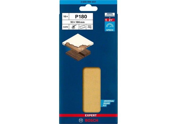 Feuille abrasive Expert C470 pour ponceuses excentriques 93 x 186 mm, G 180 10 pces - 2608900857 - Bosch