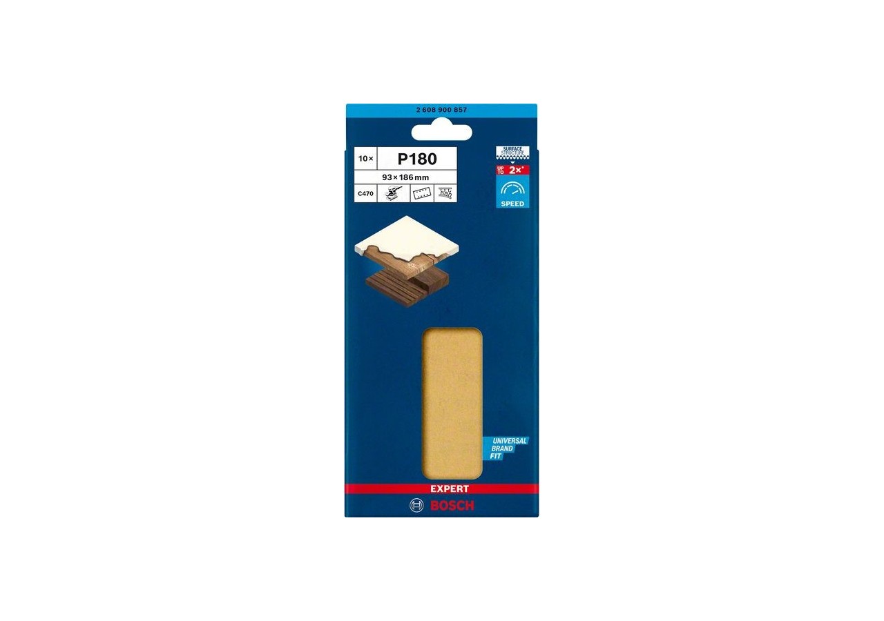 Feuille abrasive Expert C470 pour ponceuses excentriques 93 x 186 mm, G 180 10 pces - 2608900857 - Bosch