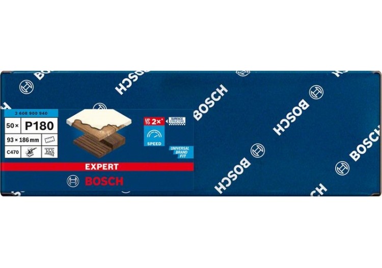 Feuille abrasive Expert C470 pour ponceuses excentriques 93 x 186 mm, G 180 50 pces - 2608900940 - Bosch