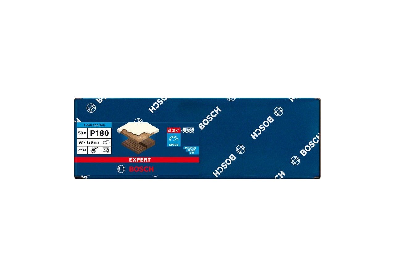 Feuille abrasive Expert C470 pour ponceuses excentriques 93 x 186 mm, G 180 50 pces - 2608900940 - Bosch