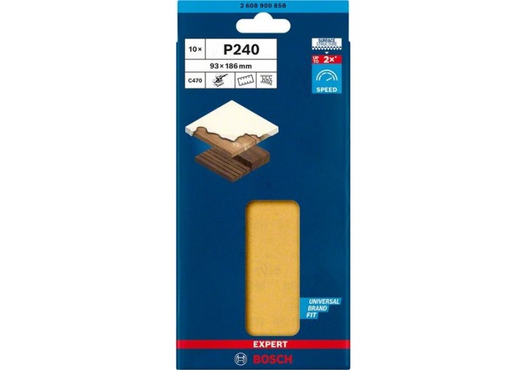 Feuille abrasive Expert C470 pour ponceuses excentriques 93 x 186 mm, G 240 10 pces - 2608900858 - Bosch