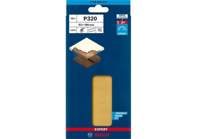 Feuille abrasive Expert C470 pour ponceuses excentriques 93 x 186 mm, G 320 10 pces - 2608900870 - Bosch