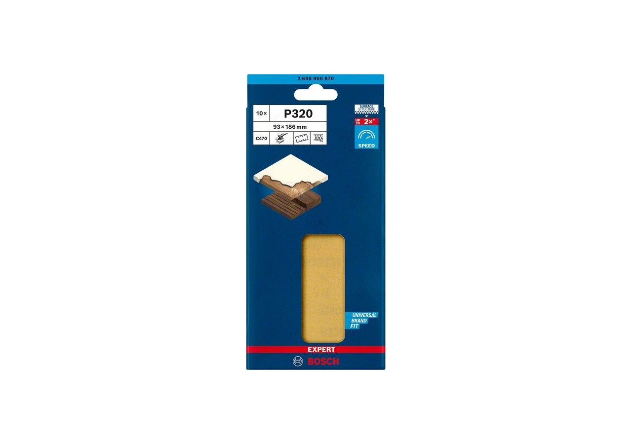 Feuille abrasive Expert C470 pour ponceuses excentriques 93 x 186 mm, G 320 10 pces - 2608900870 - Bosch