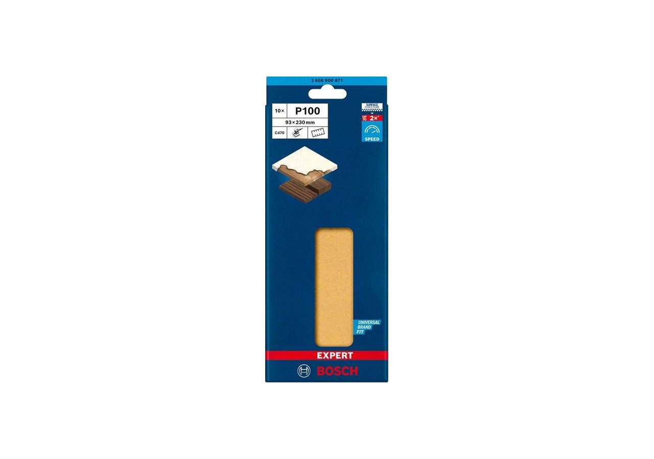 Feuille abrasive Expert C470 pour ponceuses excentriques 93 x 230 mm, G 100 10 pces - 2608900871 - Bosch