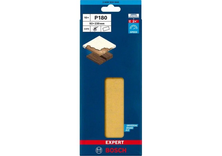 Feuille abrasive Expert C470 pour ponceuses excentriques 93 x 230 mm, G 180 10 pces - 2608900844 - Bosch