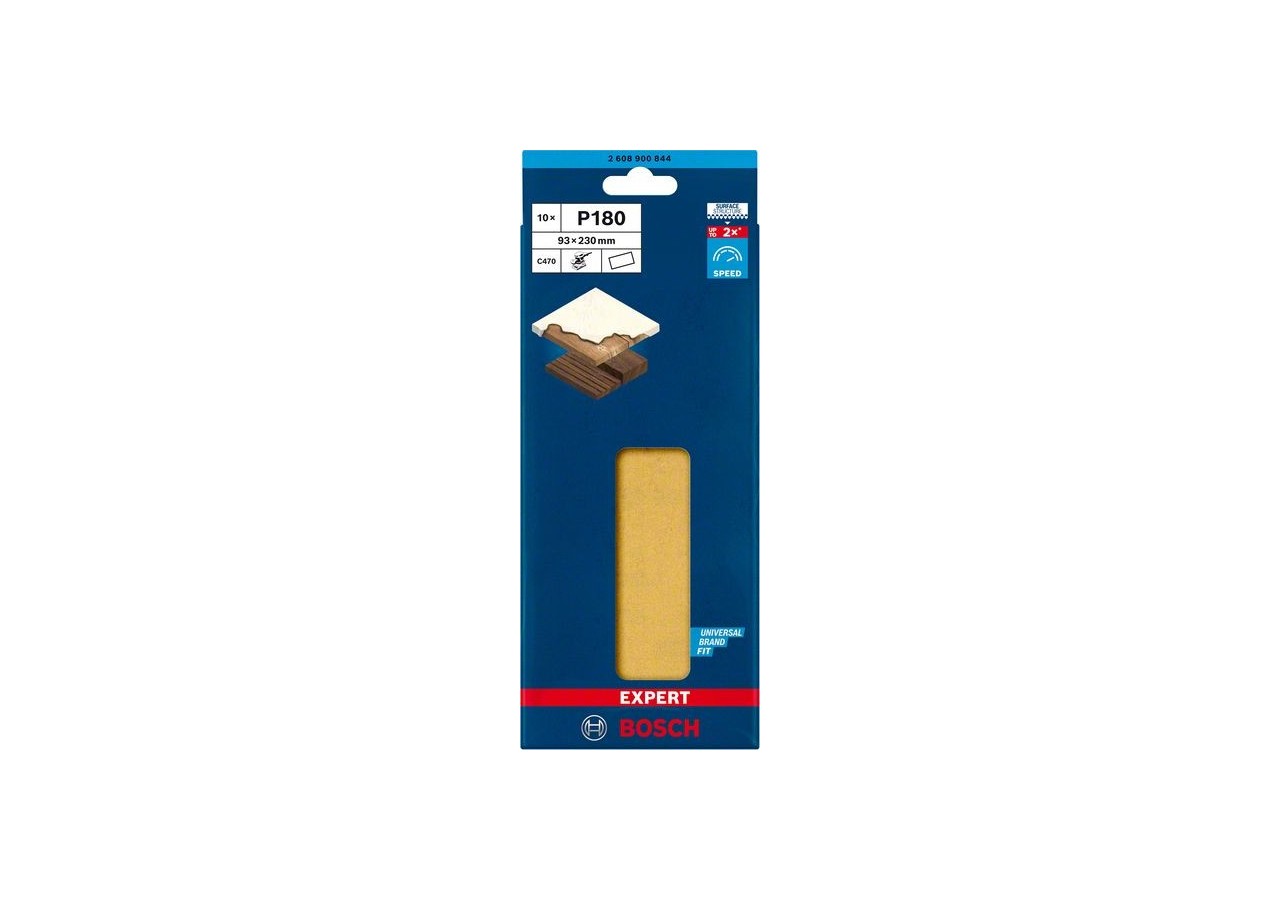 Feuille abrasive Expert C470 pour ponceuses excentriques 93 x 230 mm, G 180 10 pces - 2608900844 - Bosch