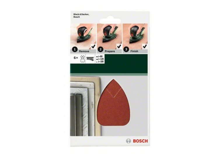 Feuilles abrasives pour ponceuse multi, set de 6 pièces G : 80, 120, 180 - 2609256A72 - Bosch