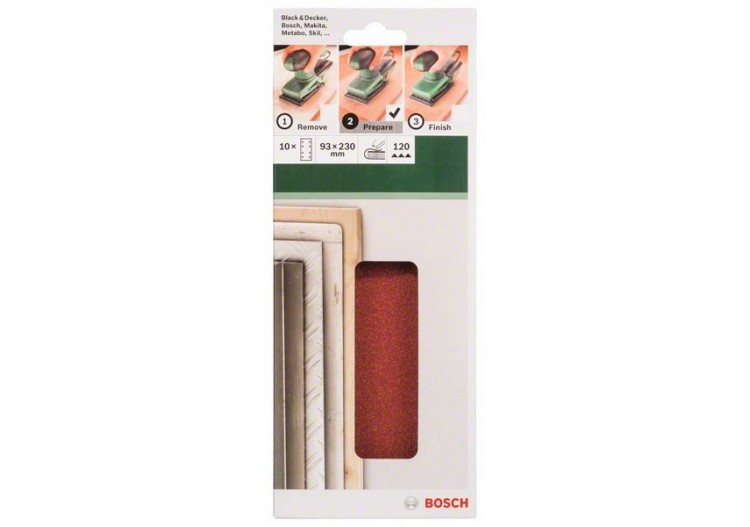 Feuilles abrasives pour ponceuse vibrante, set de 10 pièces G : 120 - 2609256A97 - Bosch